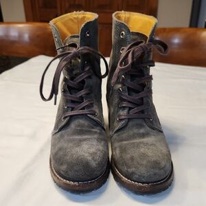 Sabrina 6G Suede Lace Up Combat Boots Charcoal Gray Grey